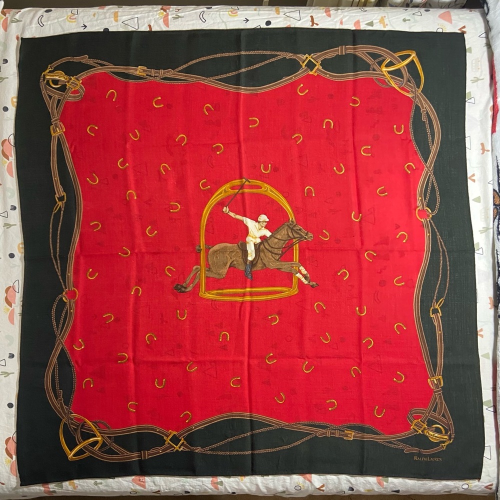 Rare Vintage Wool Ralph Lauren Red and Green Equestrian Scarf